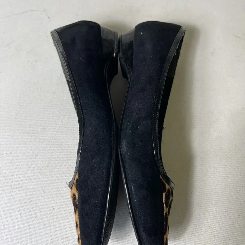 J Renée Kory black leather suede leopard print calf hair flats size 9.5